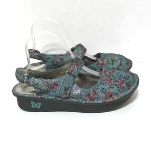 Alegria Women’s Jemma  Mary Jane Clogs Blue Green Floral Size 38 EU / US 8-8.5